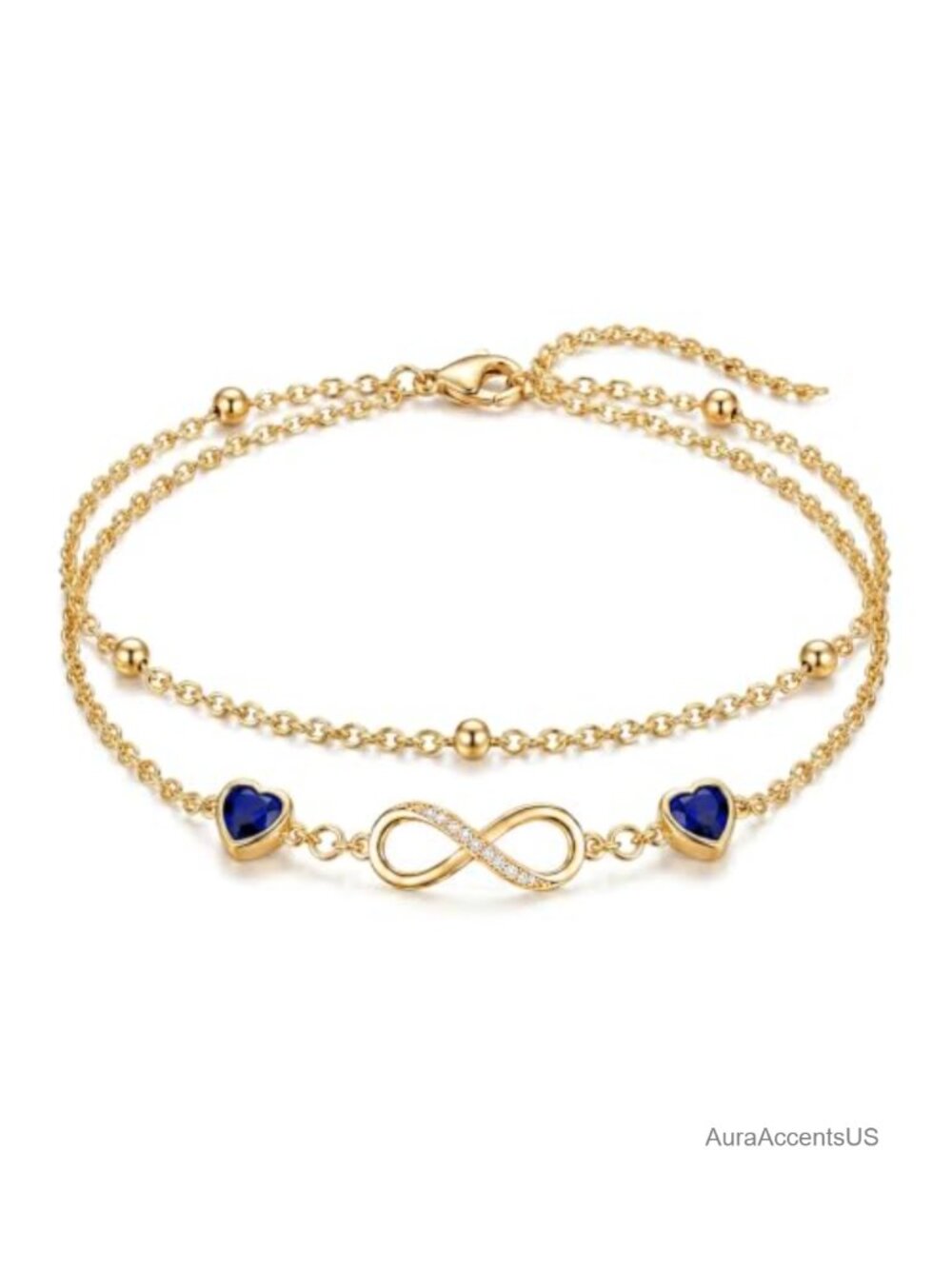 18K Yellow Gold Infinity Birthstone Bracelet Anklet Adjustable